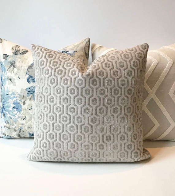 Light Gray Chenille Geometric Pillow, Velvet Dots Decorative Pillow Cover - image 1