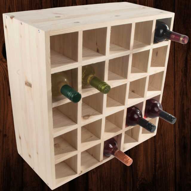 Square Wooden 25 Bottle Wine Rack - Fully Assembled 52 X cm Floor Standing Cabinet Display Cellar Storage Plain Untreated Pine - image 1