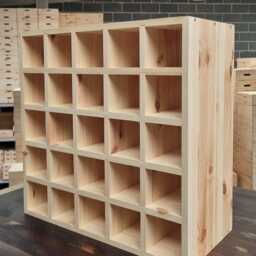 Square Wooden 25 Bottle Wine Rack - Fully Assembled 52 X cm Floor Standing Cabinet Display Cellar Storage Plain Untreated Pine - thumbnail 3
