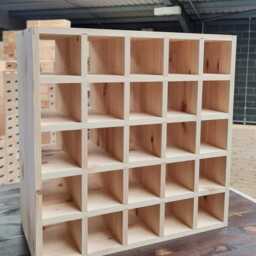 Square Wooden 25 Bottle Wine Rack - Fully Assembled 52 X cm Floor Standing Cabinet Display Cellar Storage Plain Untreated Pine - thumbnail 2