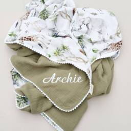 Personalized Ocean Baby Blanket, Organic Muslin Whale Swaddle - thumbnail 3