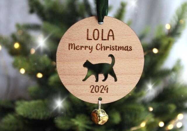 Personalised Cat Christmas Ornament Tree Decoration Keepsake Lover Gift Name Kitten Bauble - image 1