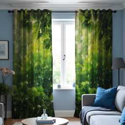 Nature Green Leaf Curtains With Water Droplets, Botanical Forest Window Drapes, Fresh Made To Measure Curtain Panels - thumbnail 3