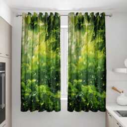 Nature Green Leaf Curtains With Water Droplets, Botanical Forest Window Drapes, Fresh Made To Measure Curtain Panels - thumbnail 2