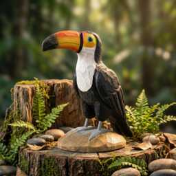 Handmade Wooden Toucan Statue, Tropical Bird Figurine, Colorful Jungle Decor, Watcher Gift, Tiki Bar Accent - thumbnail 1