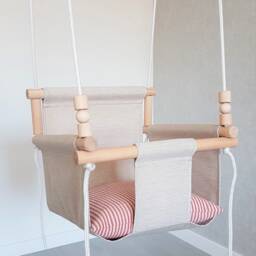 Linen Baby Swing With Pillows, Indoor/Outdoor Toddler - thumbnail 3