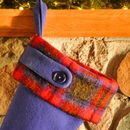 Christmas Stocking, Wool Upcycled Recycled Farm House Decor - thumbnail 3