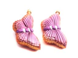 2 Blown Glass Butterfly Christmas Ornaments Handmade in Czech