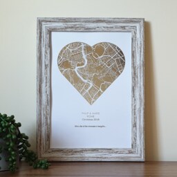 Mother's Day A4 Custom Metallic Foil Heart Shaped Map Print, Any Location Personalised Copper, Silver, Gold Or Rose Print - thumbnail 2