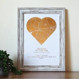 Mother's Day A4 Custom Metallic Foil Heart Shaped Map Print, Any Location Personalised Copper, Silver, Gold Or Rose Print - thumbnail 1