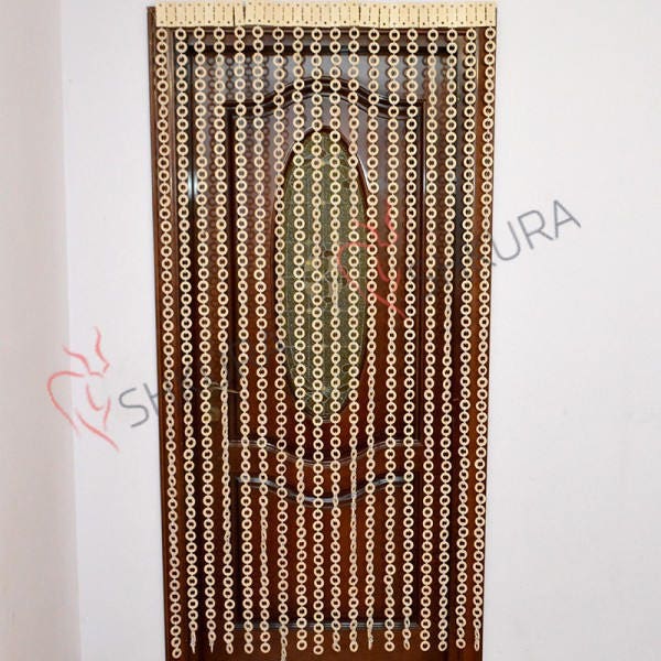Ivory Wood Bead Door Curtain Handmade Living Room Decor - image 1