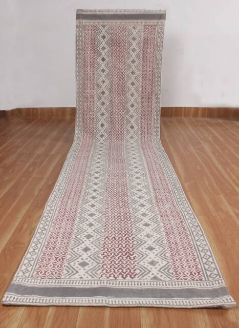 Hand Block Printed Cotton Runner Rug, Red Bohemian Hallway Rug - image 1
