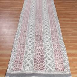 Hand Block Printed Cotton Runner Rug, Red Bohemian Hallway Rug - thumbnail 3