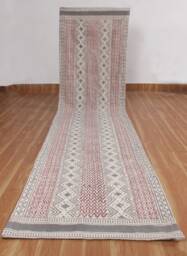 Hand Block Printed Cotton Runner Rug, Red Bohemian Hallway Rug - thumbnail 1