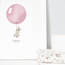 Dusty Pink, Unframed Balloon Print, Bunny Illustration, Pastel Pink Girl's Nursery Art, Baby Girl, Archival UK Art - thumbnail 2