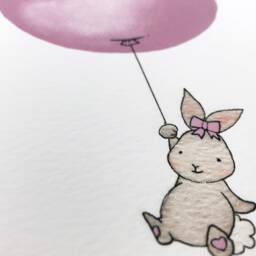 Dusty Pink, Unframed Balloon Print, Bunny Illustration, Pastel Pink Girl's Nursery Art, Baby Girl, Archival UK Art - thumbnail 3
