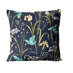 Sanderson Kingfisher & Iris, Navy Blue Teal Cotton Cushion Cover, Throw Pillow Home Decor - thumbnail 2