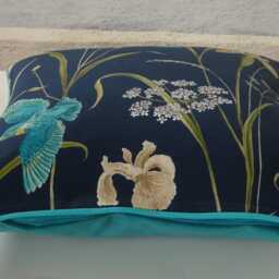 Sanderson Kingfisher & Iris, Navy Blue Teal Cotton Cushion Cover, Throw Pillow Home Decor - thumbnail 3