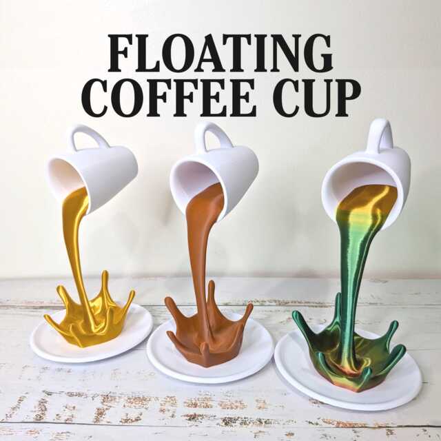 Floating Coffee Cup - Spilling Mug Optical Illusion Sculpture Bar Decor Novelty Desk Accessory Kitchen Art - image 1