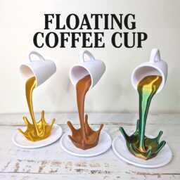 Floating Coffee Cup - Spilling Mug Optical Illusion Sculpture Bar Decor Novelty Desk Accessory Kitchen Art - thumbnail 1