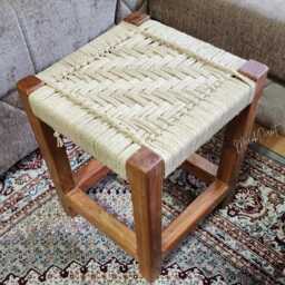 Handmade Banana Fiber & Acacia Wood Square Stool - Eco-Friendly Sustainable Footstool Indoor Outdoor Seating Home Decor Accent Footrest - thumbnail 2