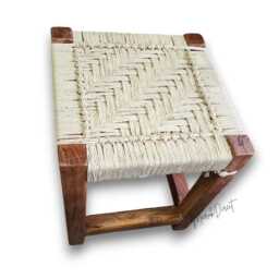 Handmade Banana Fiber & Acacia Wood Square Stool - Eco-Friendly Sustainable Footstool Indoor Outdoor Seating Home Decor Accent Footrest - thumbnail 3