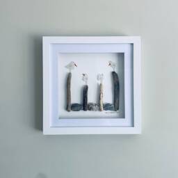 Sea Glass Seagull Wall Art - Framed Family Pebble Picture Handmade in Cornwall - thumbnail 1