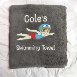 Personalised Embroidered Swimming Towel, Boy Swimmer Design - thumbnail 2