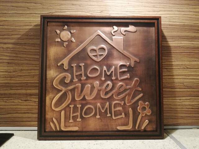Home Sweet Home, 100% Copper Handmade, Metal Wall Art in Wooden Frame - image 1