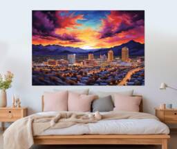 Reno Nevada At Night, Abstract Canvas Print, Skyline, Wall Art, Poster, On Sunset Art - thumbnail 1
