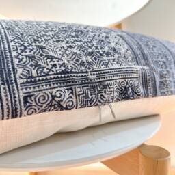 Indigo Dot Block Print Mudcloth Hmong Pillow Case - thumbnail 3
