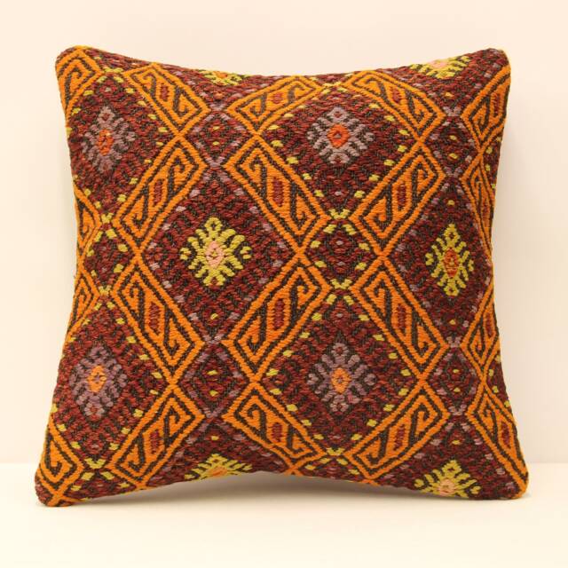 Vintage Turkish Kilim Pillow Cover, Wool Cushion, 18x18 - image 1