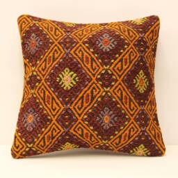 Vintage Turkish Kilim Pillow Cover, Wool Cushion, 18x18
