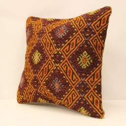 Vintage Turkish Kilim Pillow Cover, Wool Cushion, 18x18 - thumbnail 3