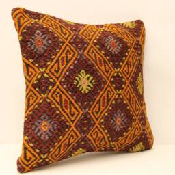 Vintage Turkish Kilim Pillow Cover, Wool Cushion, 18x18 - thumbnail 2