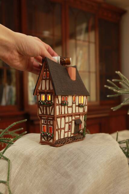 Handmade Ceramic Aroma Tealight Holder - Miniature Of Historic Spitz House in Bernkastel-Kues, Germany - image 1