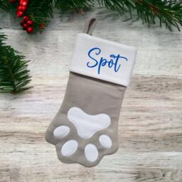Personalised Pet Christmas Stocking Paw Shape 40cmx20cm Plush Santa Sack Dog Cat - thumbnail 3