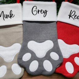 Personalised Pet Christmas Stocking Paw Shape 40cmx20cm Plush Santa Sack Dog Cat - thumbnail 2