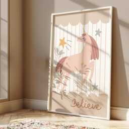 Believe in Unicorns Print Pastel Pink & Sage, Magic Fairy Tale Children's Room Decor, Teen Tween Art, Illustration - thumbnail 2