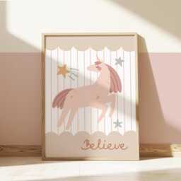 Believe in Unicorns Print Pastel Pink & Sage, Magic Fairy Tale Children's Room Decor, Teen Tween Art, Illustration - thumbnail 3