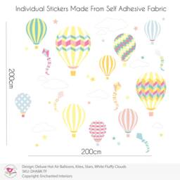 Hot Air Balloon Decal, Kites, Stars & White Cloud Wall Stickers, Girls Nursery Room Decor, Summer Pastel Colour Stencils, Baby Shower Gift - thumbnail 2