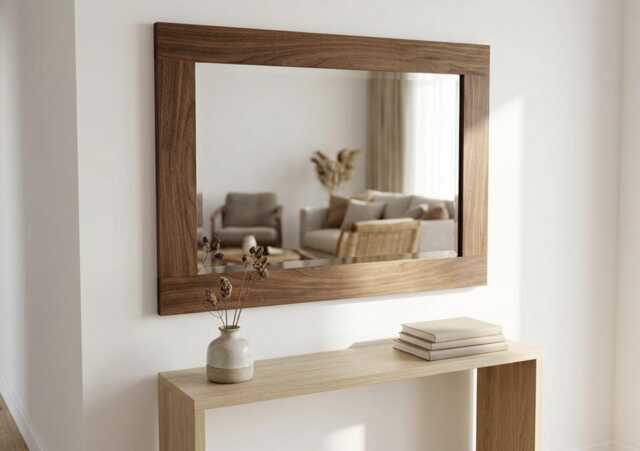 Handcrafted Solid Walnut Wood Wall Mirror - Modern Hardwood - image 1
