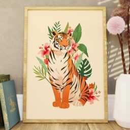 Tiger Floral Print - Boho Animal Wall Art Vibrant Jungle Decor For Bedroom, Living Room, Nursery Unframed Botanical Poster in 11 Sizes - thumbnail 2