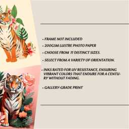 Tiger Floral Print - Boho Animal Wall Art Vibrant Jungle Decor For Bedroom, Living Room, Nursery Unframed Botanical Poster in 11 Sizes - thumbnail 3