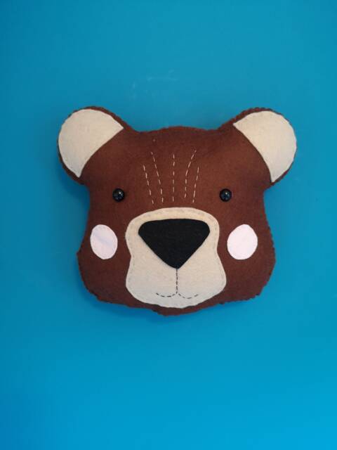 Woodland Felt Bear Head, Animal Heads Kids Room, Stuffed Toy Woodland Nursery Decor, Baby Nursery, Wall Hanging, Gift - image 1