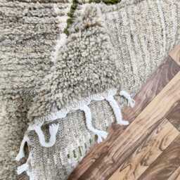 Handwoven Beni Ourain Runner Rug Authentic Berber Wool, Green & White - thumbnail 4