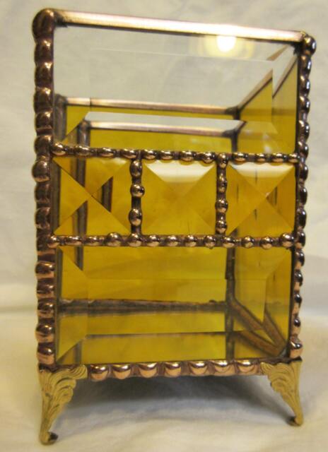 Amber Stained Glass Candle Holder With Brass Feet - image 1