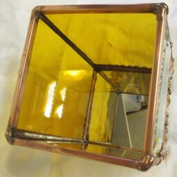 Amber Stained Glass Candle Holder With Brass Feet - thumbnail 3