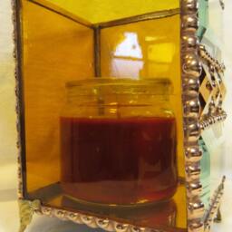 Amber Stained Glass Candle Holder With Brass Feet - thumbnail 4