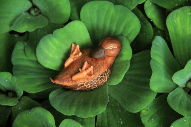 Miniature Brown Wobbly Duck Collatable Sculpture Toy. Handmade Resin Statue, Totem, Figure, Home Decor, Artisan Gift - image 1